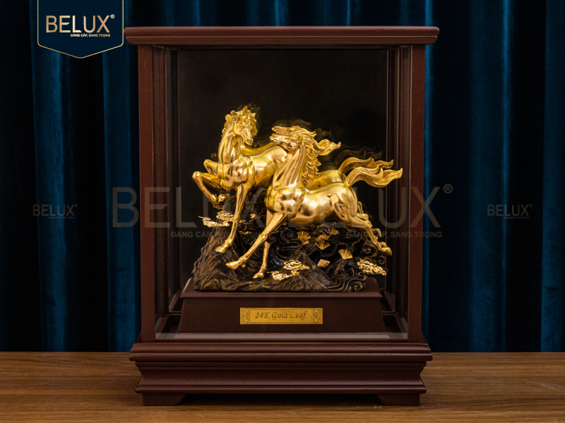 Tượng Ngựa Song Mã dát vàng 24k&nbsp;36x28x17cm